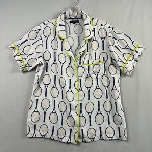 Katie Kime Sleep Shirt Womens Small White Tennis Print Pajama Loungewear
